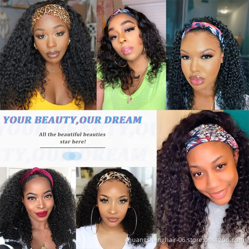 wholesale hair vendors Afro Natural colour short kinky curly synthetic wig for black women headband wigs Heat Resistant Fiber